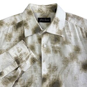 Vintage Jhane Barnes Linen Shirt Mens M Beige Abstract Print Button Front